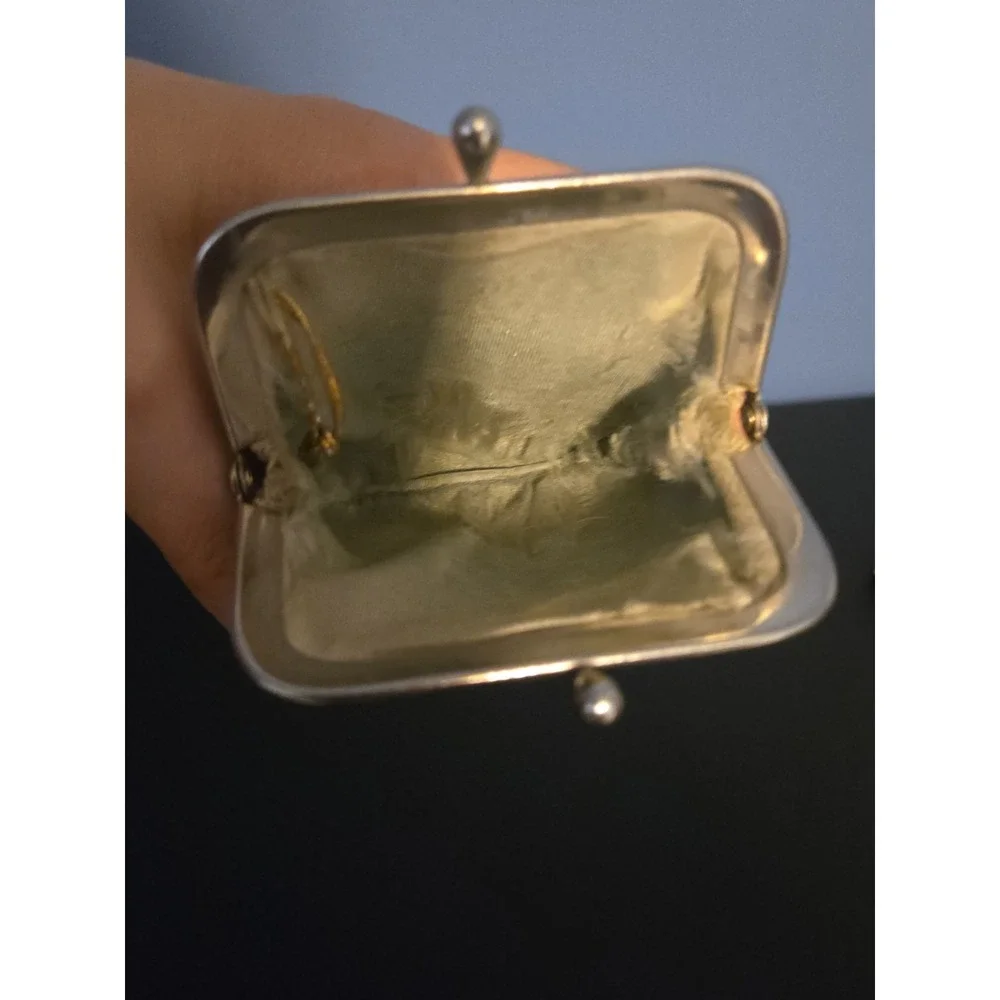 Vintage Gold Metalic Leather Coin Bag Snap Closure Kiss Lock Clasp Retro Evening